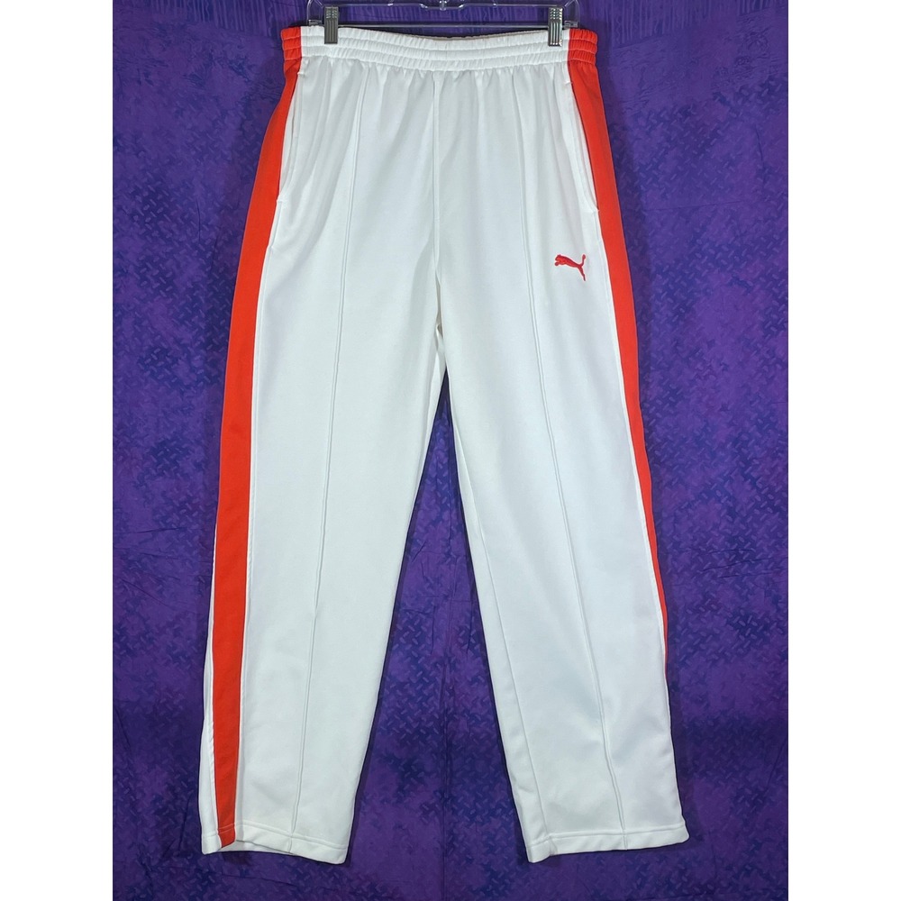 Puma Series 1975 Mens XL White Orange Side Stripe Track Pants 540131